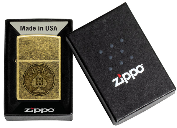 Zippo Licky 13 Design, Antique Brass Lighter #47148