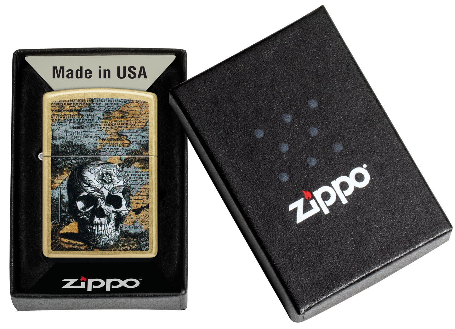 Zippo Floral Skull Design, Street Brass Lighter #46577