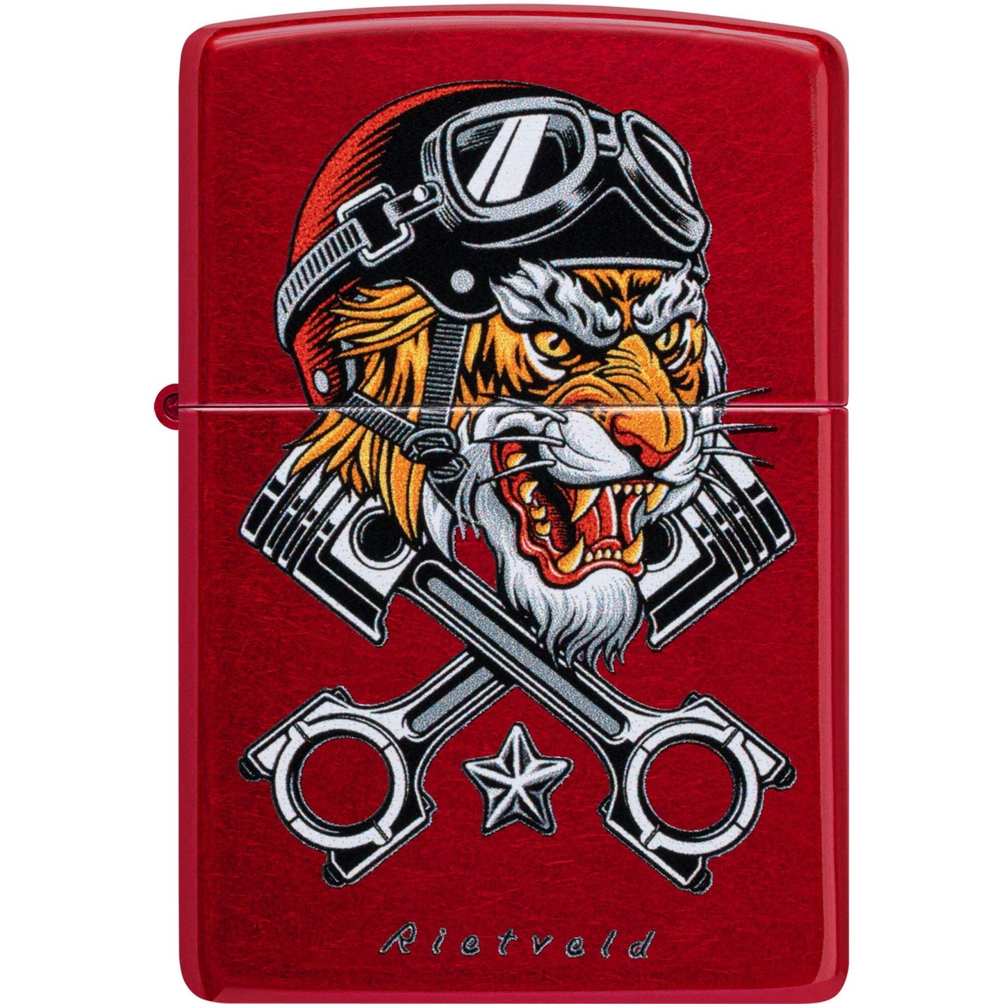 Zippo Rietveld Biker Tiger Candy Apple Red Lighter #46934