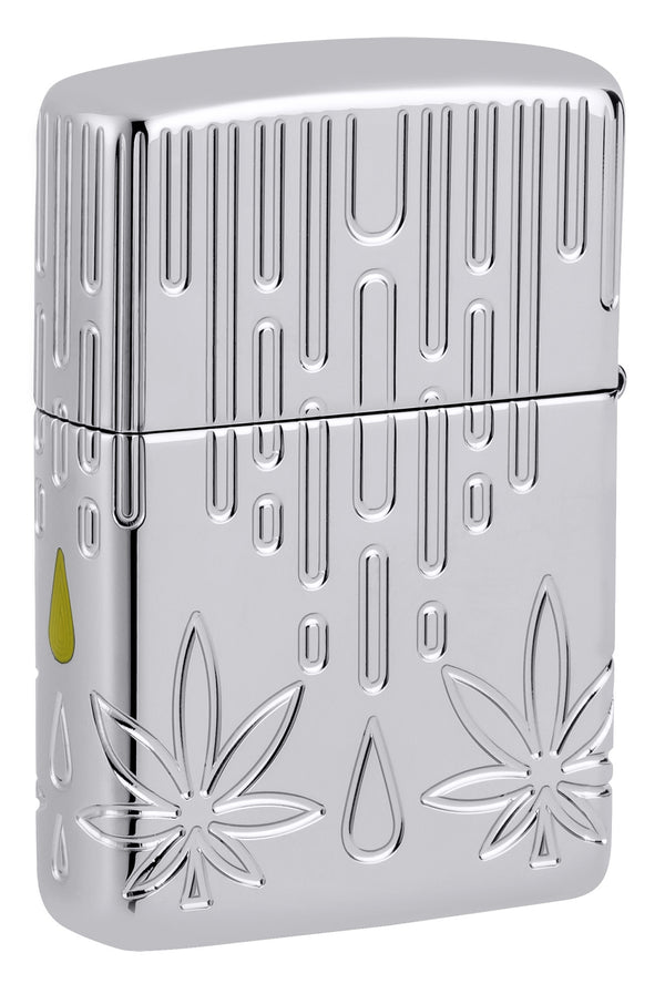 Zipoo Waxy Leaf Design High Polish Chrome Armor Lighter #46303