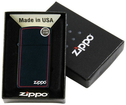 Zippo Slim Red Border, Black Matte Lighter #1618ZB