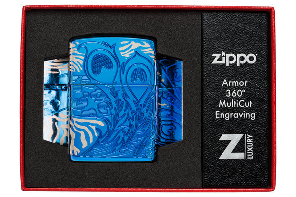 Zippo Animal Flair Design 360 High Polish Blue Armor Lighter #46926