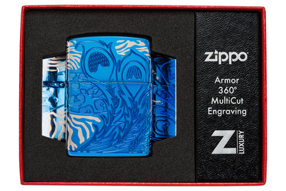 Zippo Animal Flair Design 360 High Polish Blue Armor Lighter #46926