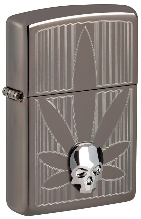 Zippo Cannabis with Crystal Skull Emblem , Black Ice Lighter #48773