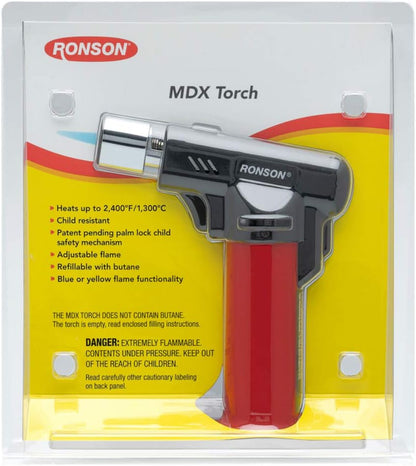 Ronson MDX Butane Toch, Unfilled, Red/Grey #80026