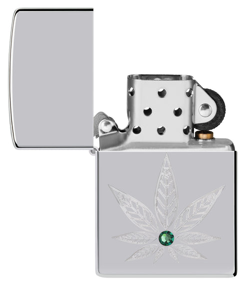 Zippo Cannabis Crystal Design, High Polish Chrome Lighter #46126