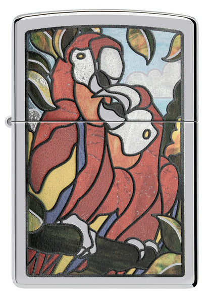 Zippo Parrot Pals Stained Glass Design, High Polish Chrome Lighter #46142