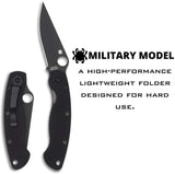 Spyderco Military Folding Knife, 3" Black Blade G10 Handles Made in USA #C36GPBK