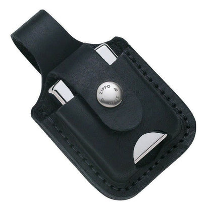 Zippo Black Leather Pouch w/Belt Loop & Thumb Notch For Windproof Lighter #LPTBK