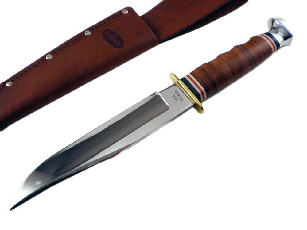 KA-BAR Bowie Knife, Stacked Leather Handle, Leather Sheath #1236