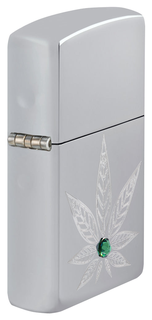 Zippo Cannabis Crystal Design, High Polish Chrome Lighter #46126