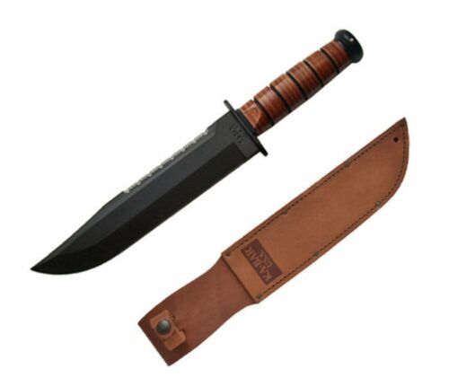 KA-BAR Big Brother Fixed Blade Knife Stacked Leather Handle w/Brown Sheath #2217