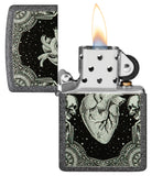 Zippo Goth Heart Design, Iron Stone Finish Lighter #48720