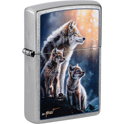 Zippo Mazzi Wolf and Cubs Street Chrome Lighter #47106