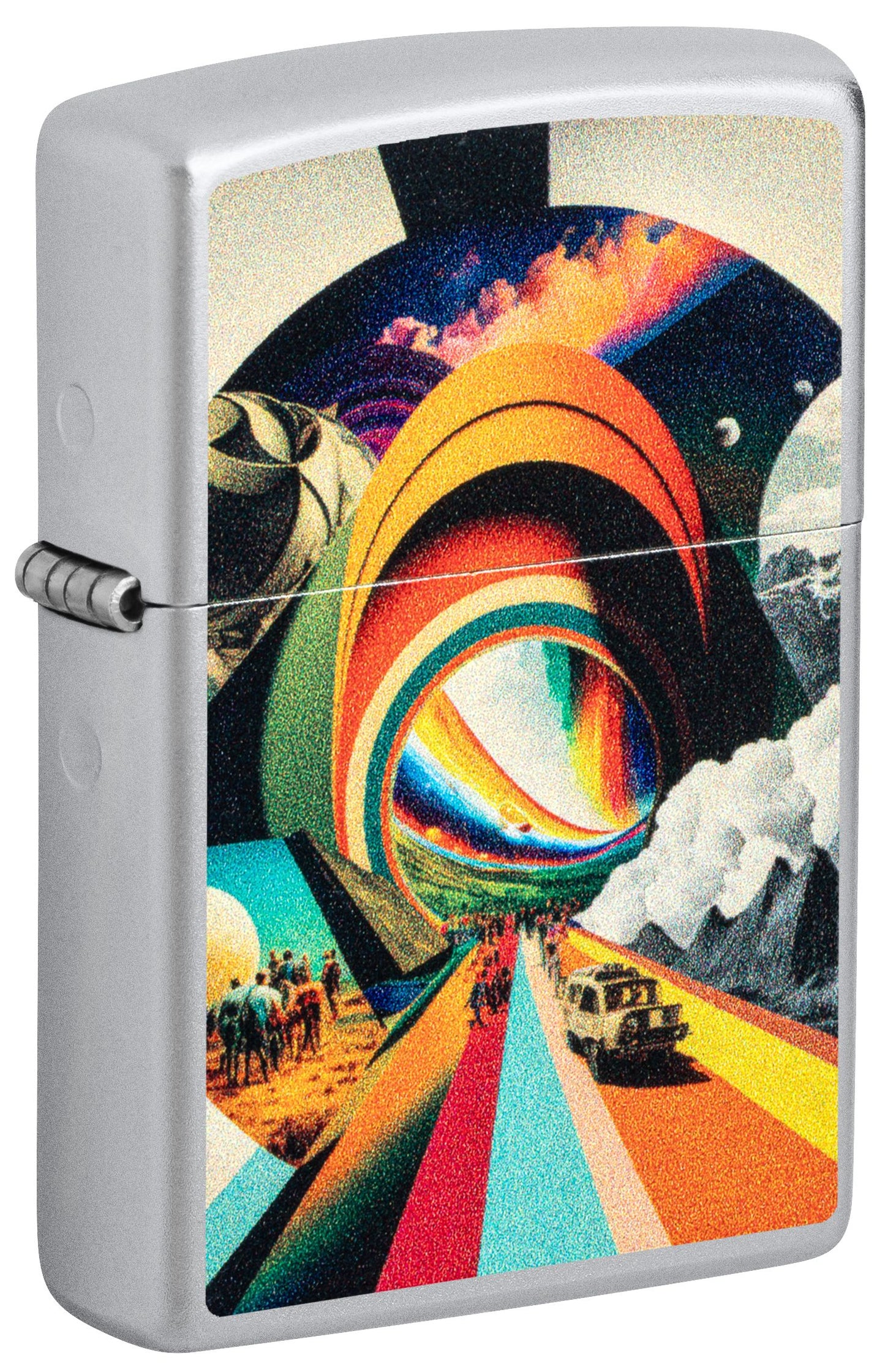 Zippo Psychedelic Travel Design, Satin Chrome Lighter #46578