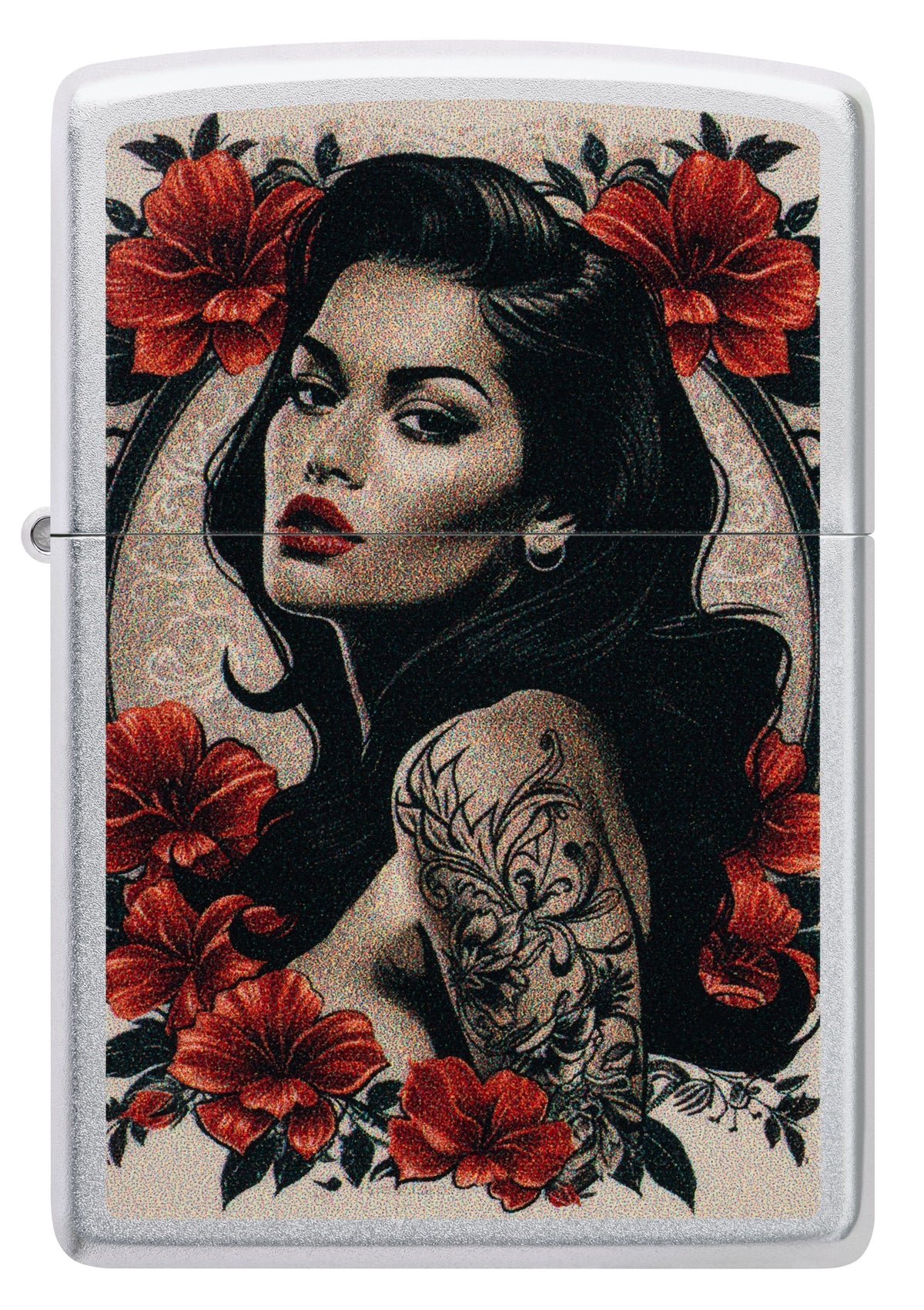 Zippo Tattoo Beauty, Satin Chrome Lighter #47265