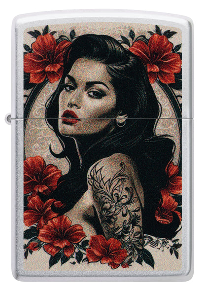 Zippo Tattoo Beauty, Satin Chrome Lighter #47265