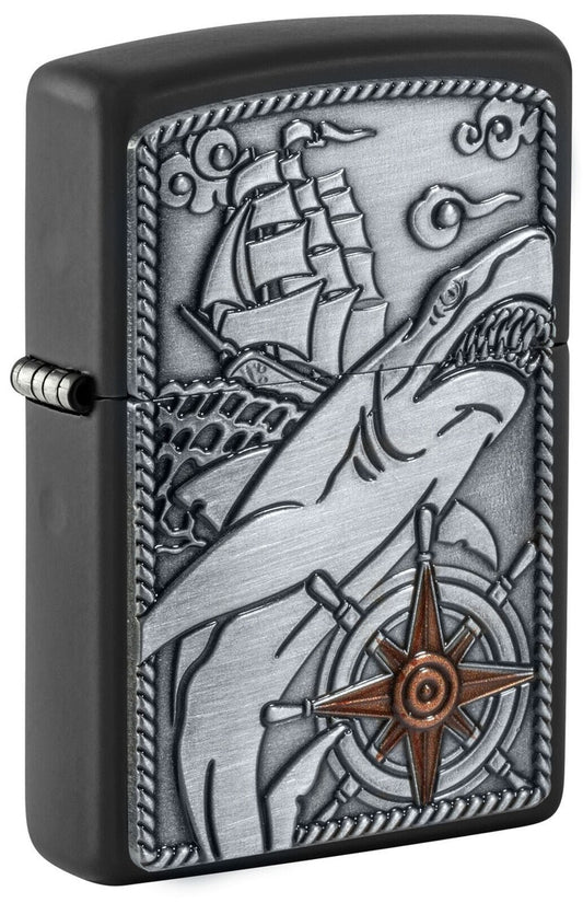 Zippo Ocean Sea Shark Design, Black Matte Lighter #48120