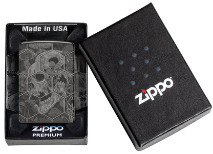 Zippo Trippy Skull 360 Design, High Polish Black Lighter #46425