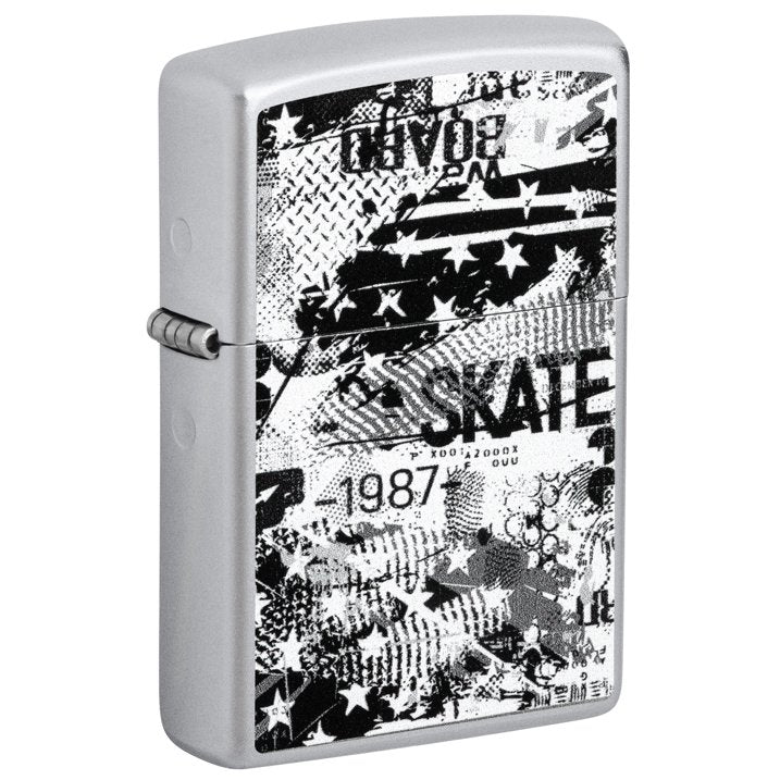 Zippo Distressed Skate Collage Design, Street Chrome Lighter #48869