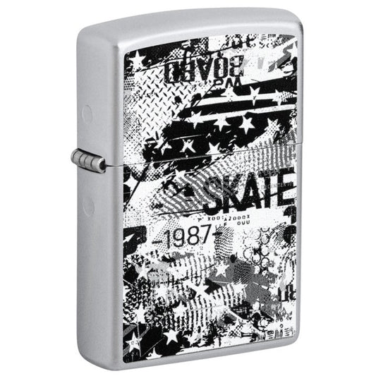 Zippo Distressed Skate Collage Design, Street Chrome Lighter #48869