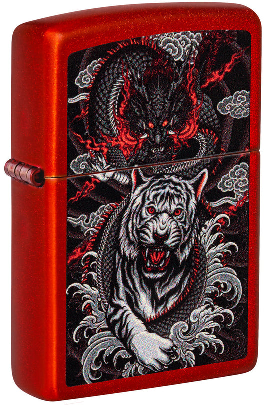 Zippo Dragon Tiger Design, Metallic Red Lighter #48933
