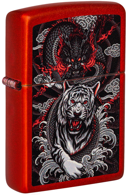 Zippo Dragon Tiger Design, Metallic Red Lighter #48933