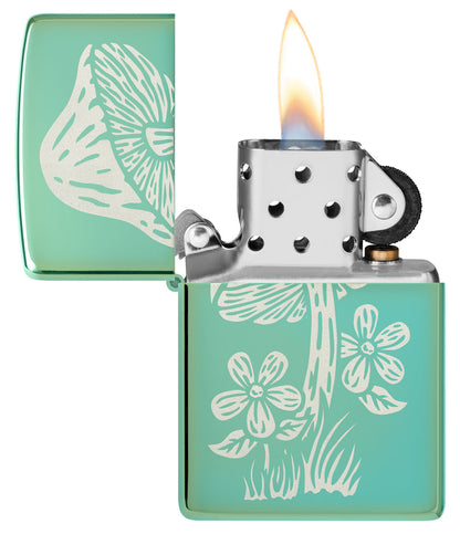 Zippo Mushroom Design, High Polish Green Lighter #46178