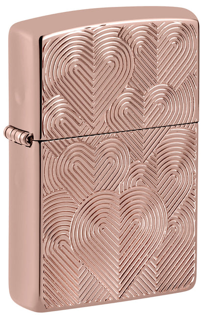 Zippo Hearts Design, High Polish Rose Gold Armor Lighter #48919