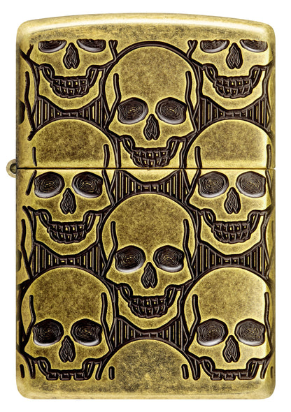 Zippo Armor Skulls Pattern, Antique Brass Lighter #46302