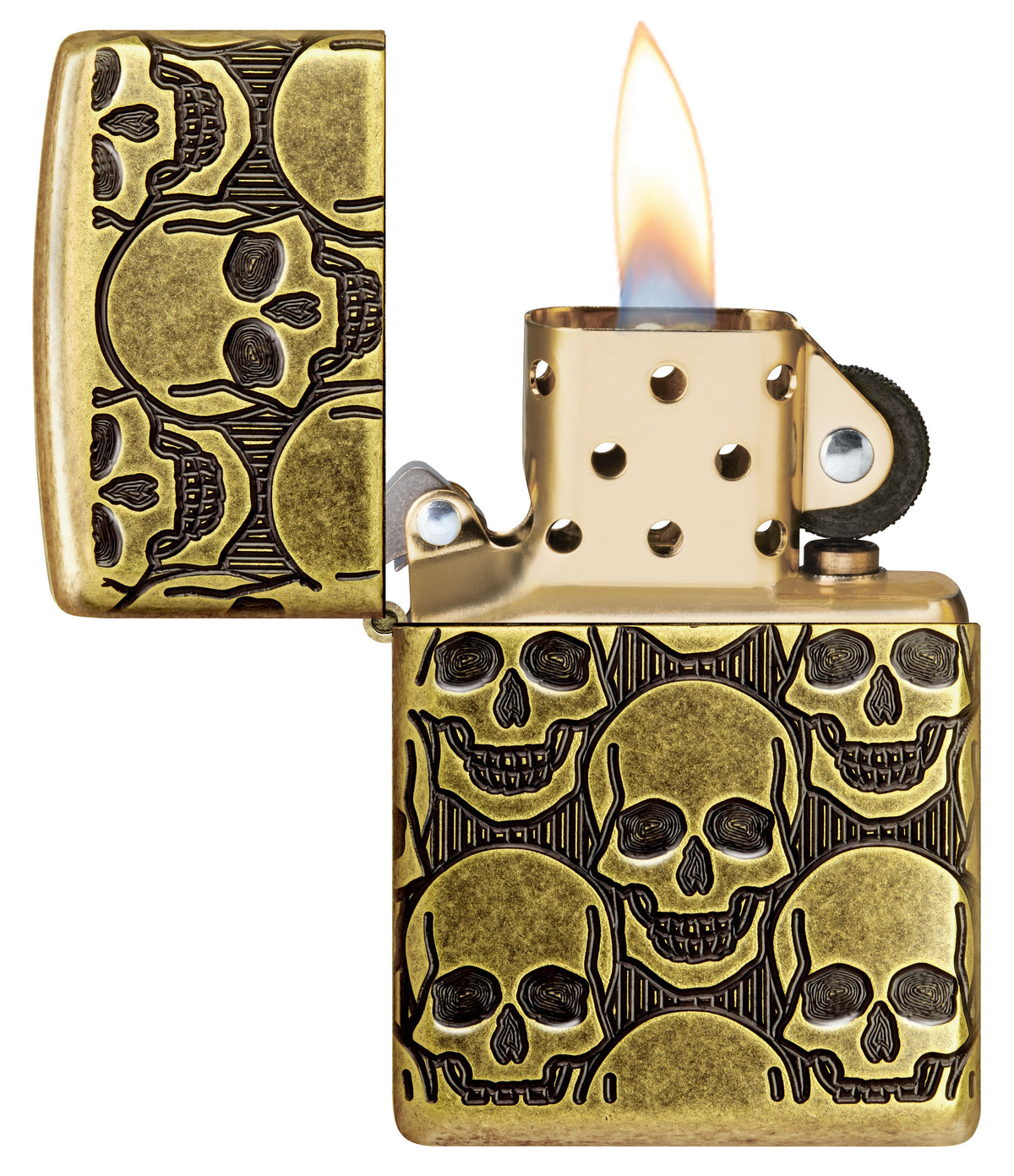 Zippo Armor Skulls Pattern, Antique Brass Lighter #46302