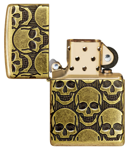 Zippo Armor Skulls Pattern, Antique Brass Lighter #46302