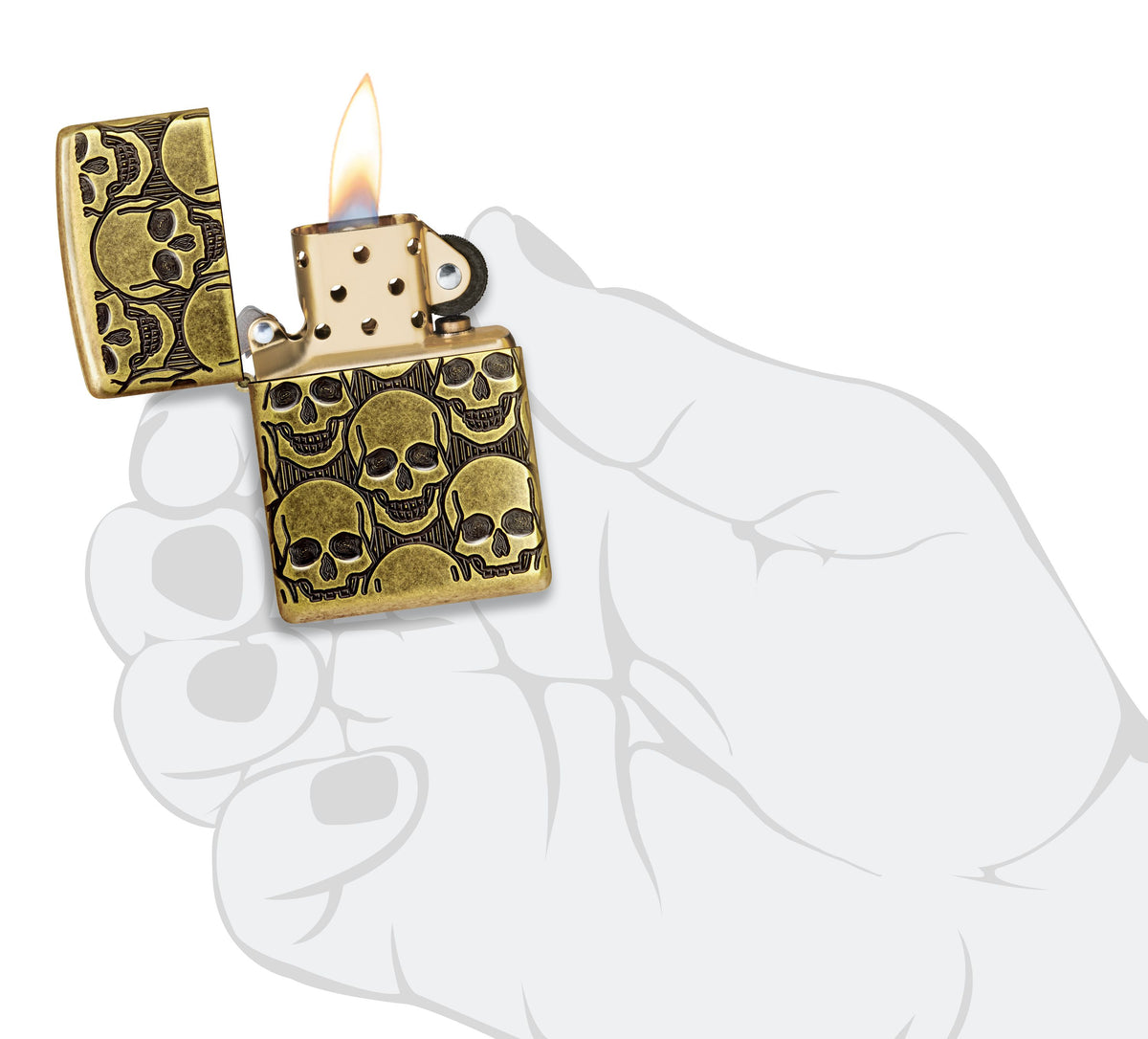 Zippo Armor Skulls Pattern, Antique Brass Lighter #46302