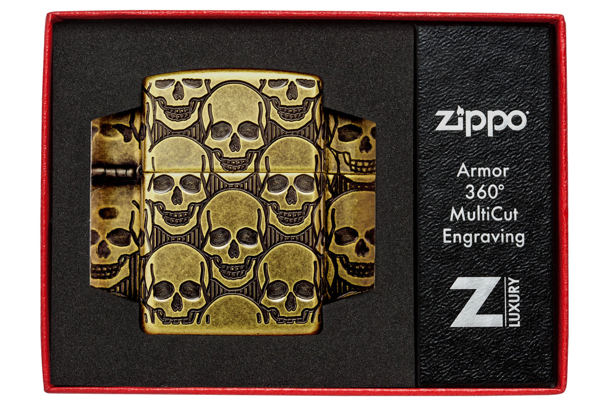 Zippo Armor Skulls Pattern, Antique Brass Lighter #46302