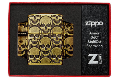 Zippo Armor Skulls Pattern, Antique Brass Lighter #46302