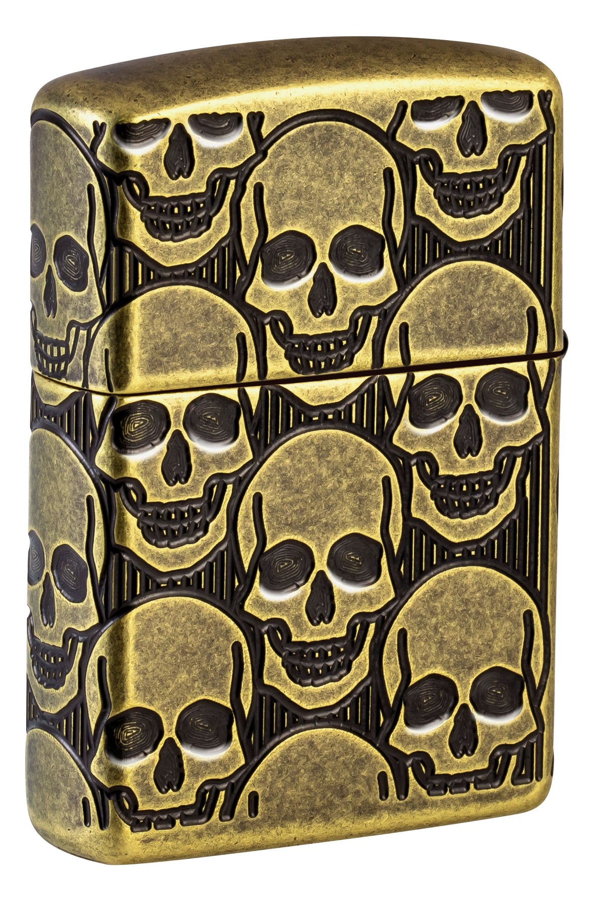 Zippo Armor Skulls Pattern, Antique Brass Lighter #46302