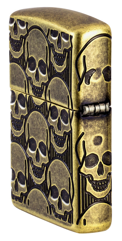 Zippo Armor Skulls Pattern, Antique Brass Lighter #46302
