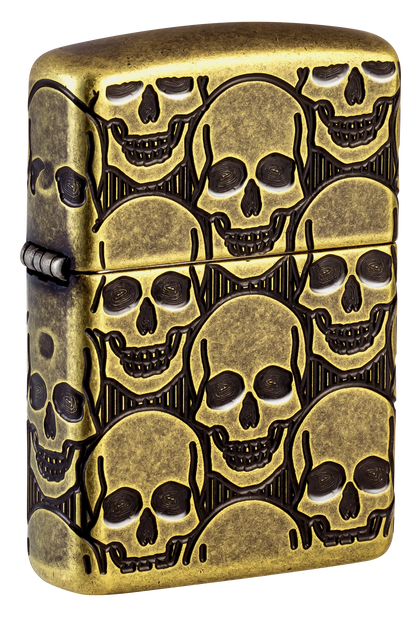 Zippo Armor Skulls Pattern, Antique Brass Lighter #46302