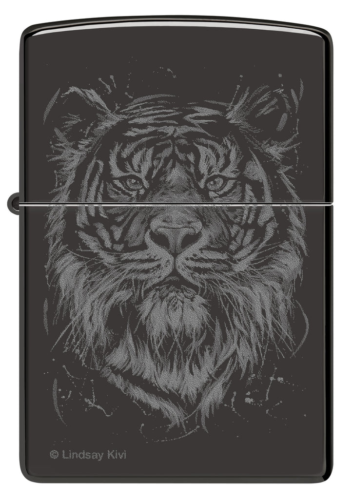 Zippo Lindsay Kivi The Big Cat Tiger, High Polish Black Lighter #48935
