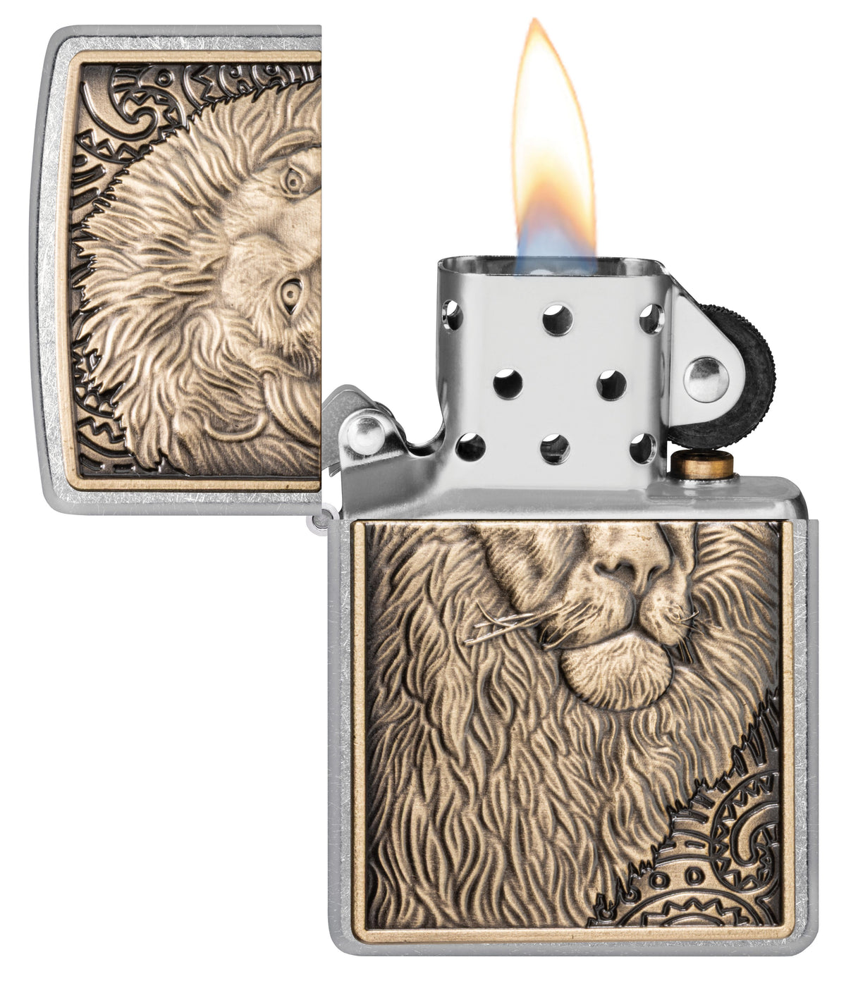 Zippo Lion Head Emblem, Street Chrome Lighter #47171