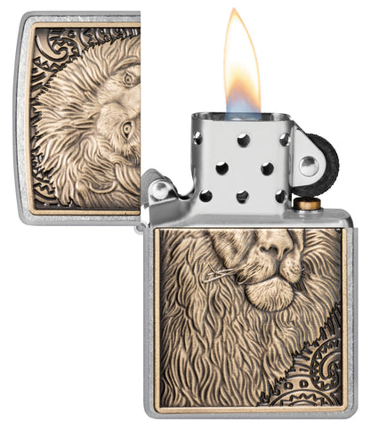 Zippo Lion Head Emblem, Street Chrome Lighter #47171