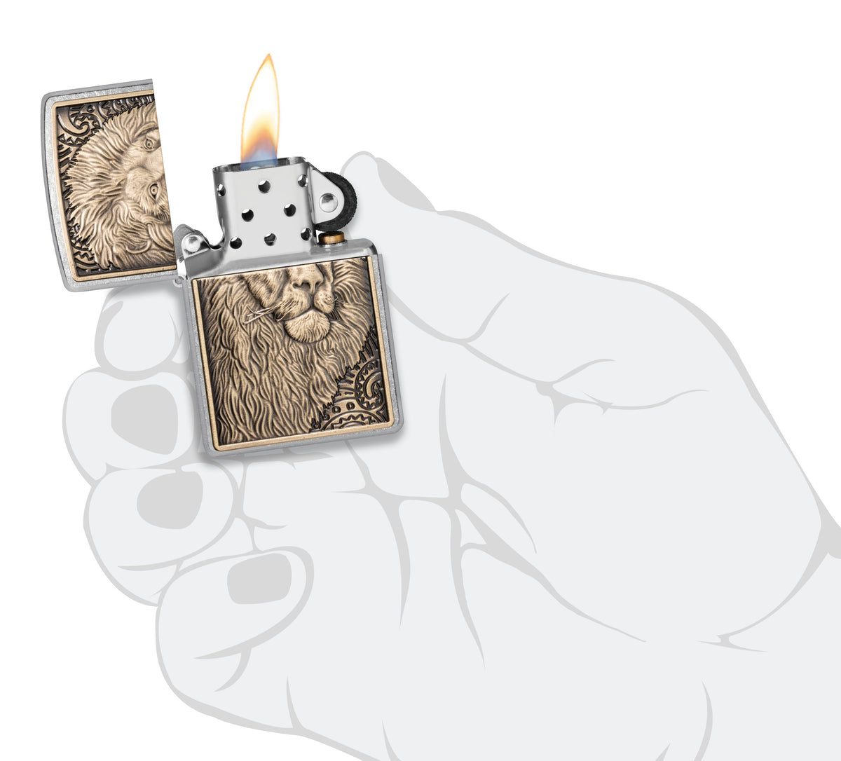 Zippo Lion Head Emblem, Street Chrome Lighter #47171