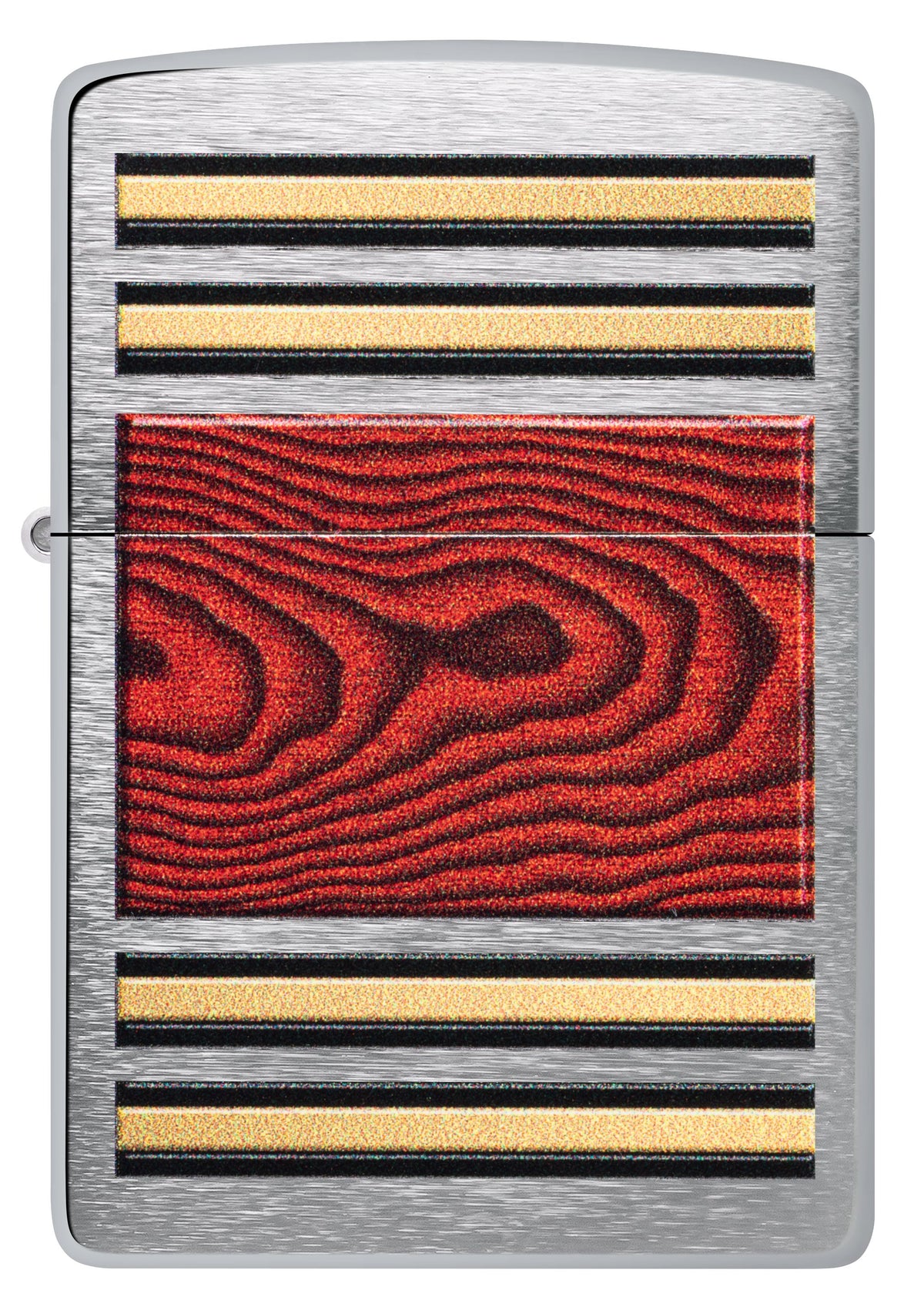 Zippo Wood Grain Racing Stripe, Brushed Chrome Lighter #47187