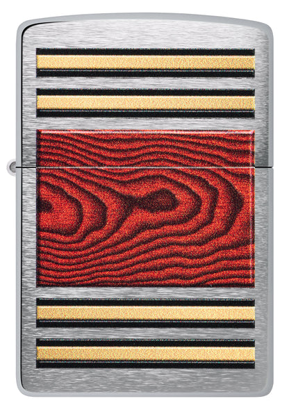 Zippo Wood Grain Racing Stripe, Brushed Chrome Lighter #47187