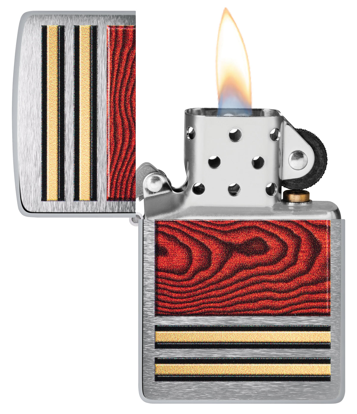 Zippo Wood Grain Racing Stripe, Brushed Chrome Lighter #47187