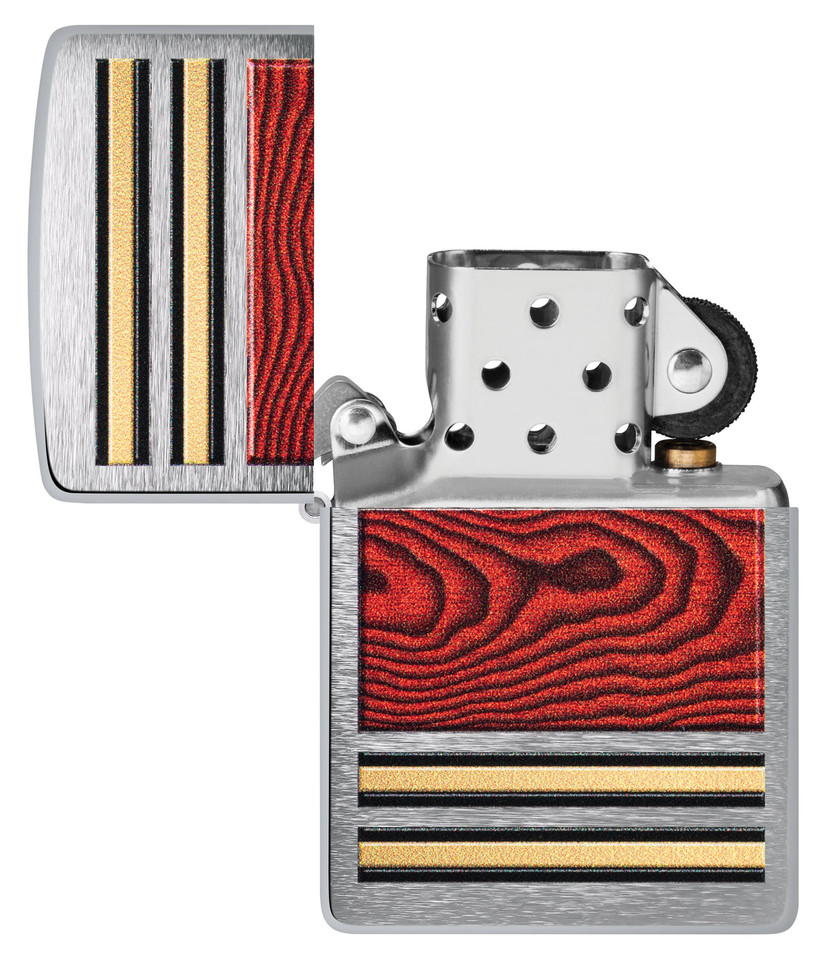 Zippo Wood Grain Racing Stripe, Brushed Chrome Lighter #47187