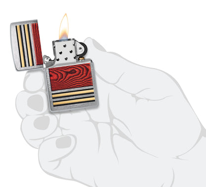 Zippo Wood Grain Racing Stripe, Brushed Chrome Lighter #47187