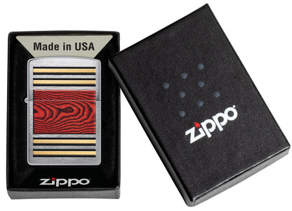 Zippo Wood Grain Racing Stripe, Brushed Chrome Lighter #47187