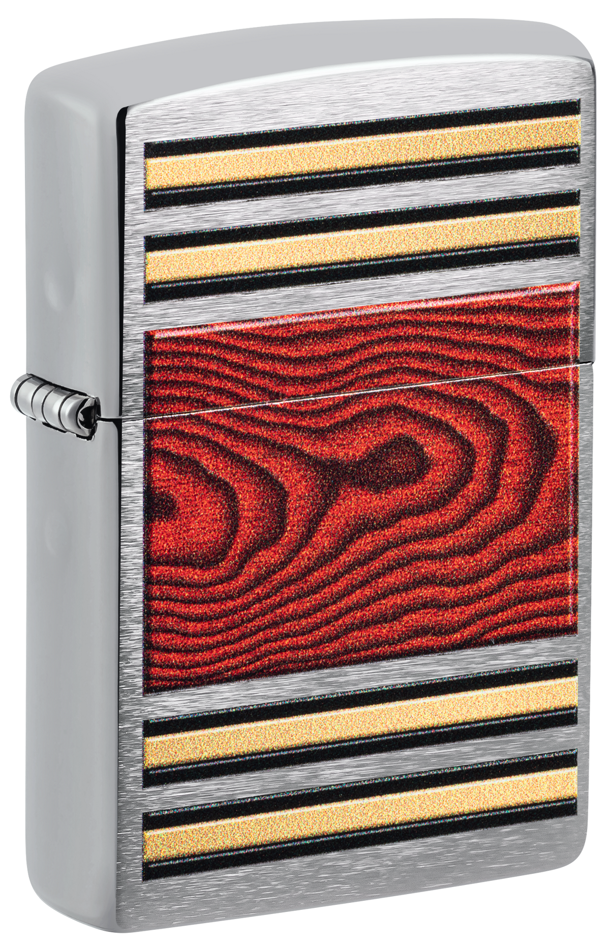 Zippo Wood Grain Racing Stripe, Brushed Chrome Lighter #47187