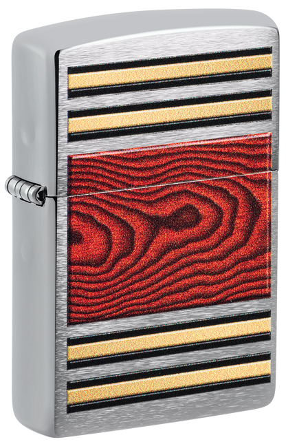 Zippo Wood Grain Racing Stripe, Brushed Chrome Lighter #47187